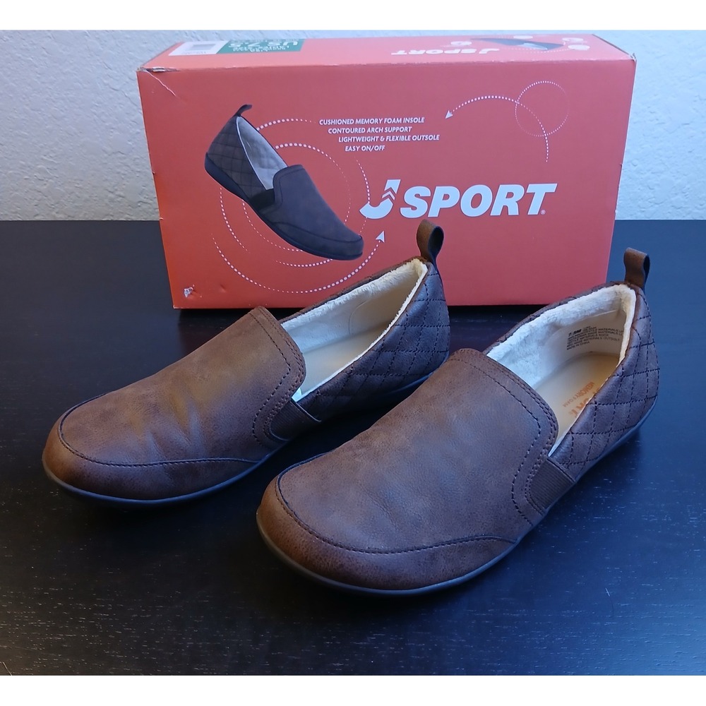 J Sport Lisa Brown Quilted Slip On Shoes Memory Foam Arch Support Womens 7.5 NEW